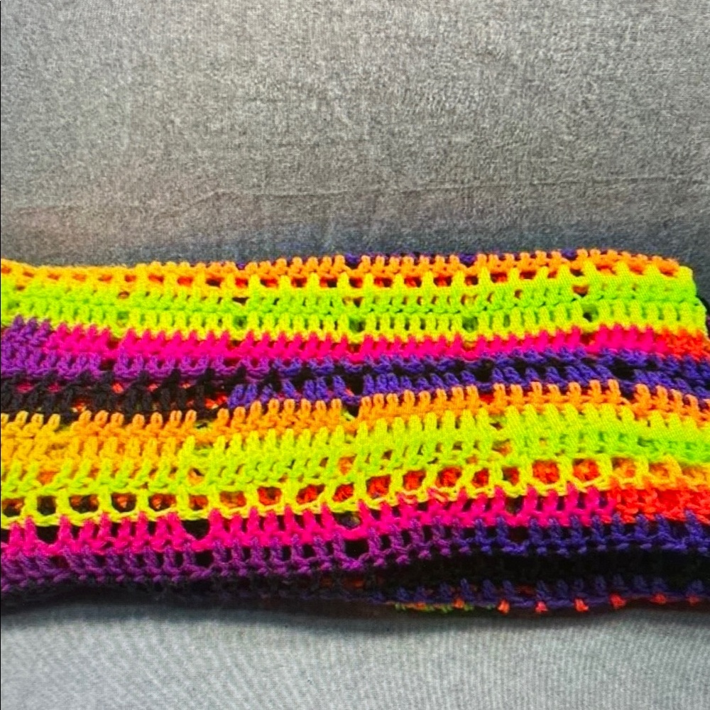 Handmade Neon Crochet Blanket Throw Vibrant Striped Pattern Multi-Color Soft Lig